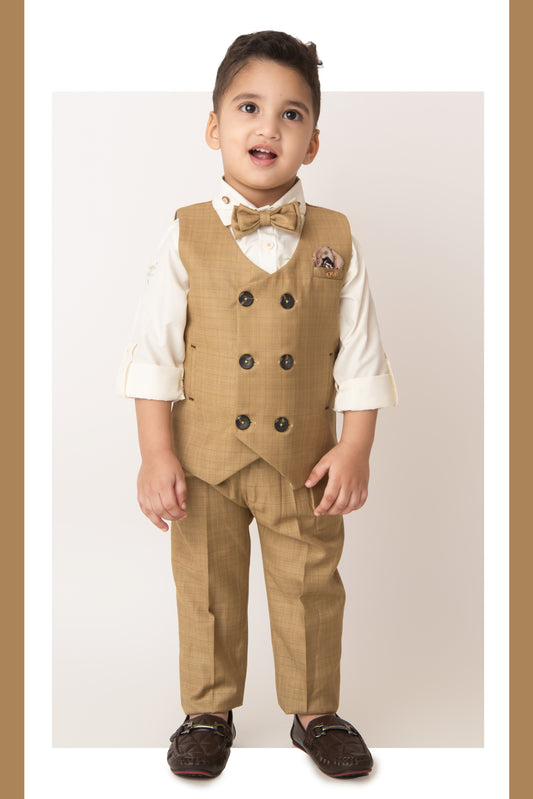 Formal Waistcoat Coord Set with Bow for Boys - Khaki