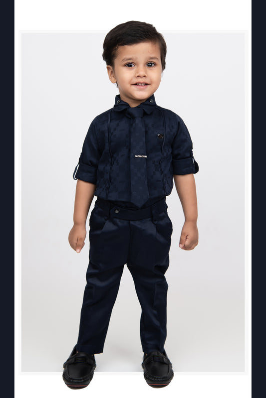 Blue Debonair Structured Formal Full Sleeves Shirt Pant Tie Set