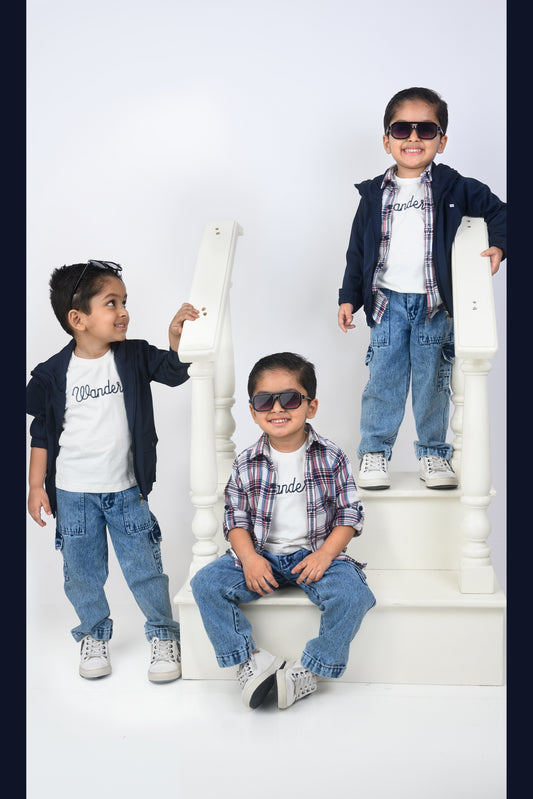 Navy Fashionable and Trendy Hooded Jacket, Shirt, Tshirt, Cargo Pants Casual set