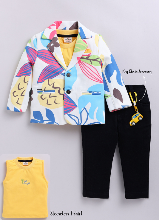 Boys Fun and Bright Blazer, T shirt, Trouser Coat Set - Lemon