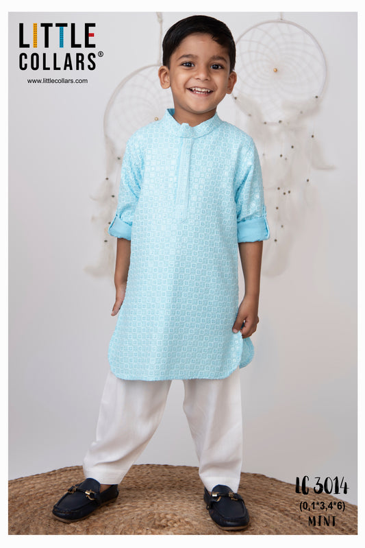 Silk Blended Woven Full Sleeves Pack of 2 Solid Embroidered and Embellished Kurta Patiala Ethnic Set- Mint