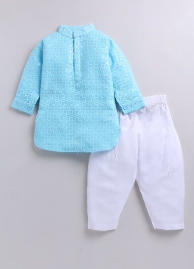 Silk Blended Woven Full Sleeves Pack of 2 Solid Embroidered and Embellished Kurta Patiala Ethnic Set- Mint