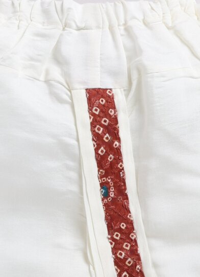 Silk Blended Woven Bandhani Full Sleeves Pack of 4 Kurta Dhoti with Nehru Jacket and Necklace Ethnic Set- Brick