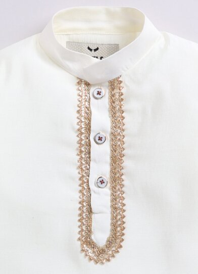 Silk Blended Woven Bandhani Full Sleeves Pack of 4 Kurta Dhoti with Nehru Jacket and Necklace Ethnic Set- Brick