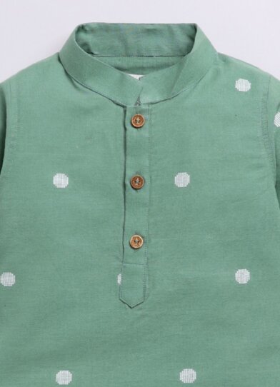 Collars Pure Cotton Woven Full Sleeves Pack of 3 Kurta Pajama with Striped Nehru Jacket Ethnic Set- Green