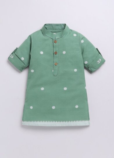Collars Pure Cotton Woven Full Sleeves Pack of 3 Kurta Pajama with Striped Nehru Jacket Ethnic Set- Green