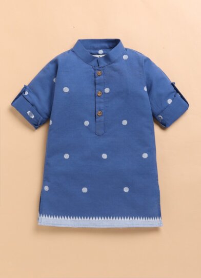 Pure Cotton Woven Full Sleeves Pack of 3 Kurta Pajama with Striped Nehru Jacket Ethnic Set- Blue