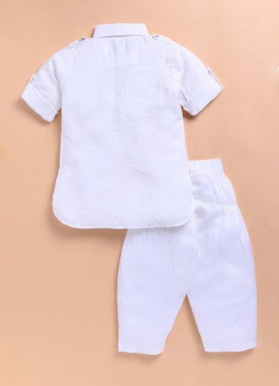 Blended Woven Full Sleeves Pack of 2 Solid Kurta Patiala Ethnic Set- White