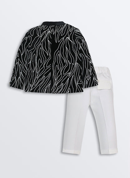 Woven Full Sleeves Cord Work on Velvet Formal Bandhgala Pant Ethnic Set- Black