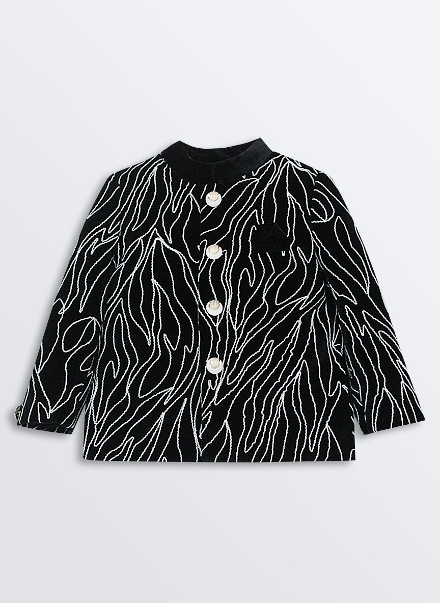 Woven Full Sleeves Cord Work on Velvet Formal Bandhgala Pant Ethnic Set- Black