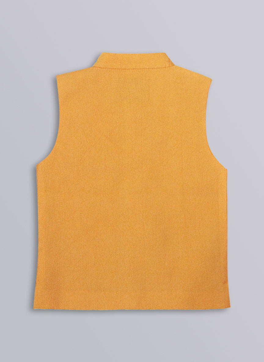Boys Blended Silk Heart Embellished Wedding Special Super Cute Nehru Jacket, Kurta, Pajama Ethnic Set-  Mustard