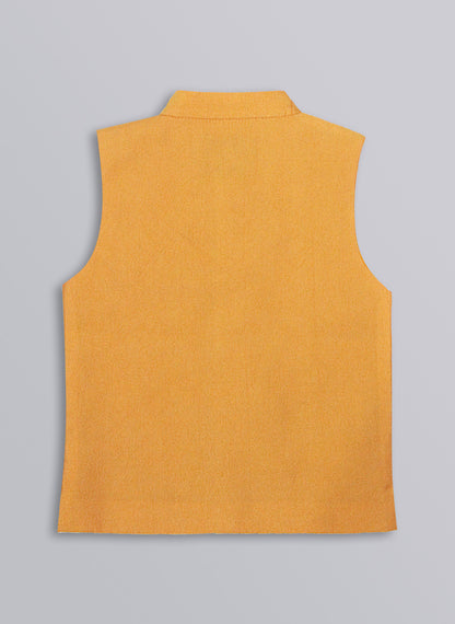 Boys Blended Silk Heart Embellished Wedding Special Super Cute Nehru Jacket, Kurta, Pajama Ethnic Set-  Mustard