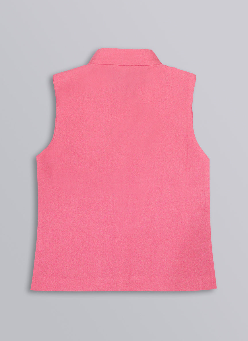 Boys Blended Silk Heart Embellished Wedding Special Super Cute Nehru Jacket, Kurta, Pajama Ethnic Set-  Pink