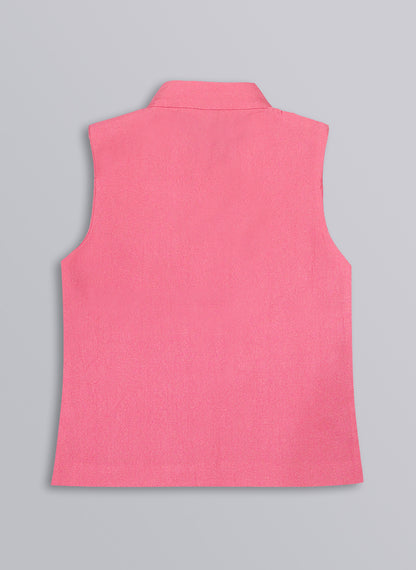 Boys Blended Silk Heart Embellished Wedding Special Super Cute Nehru Jacket, Kurta, Pajama Ethnic Set-  Pink