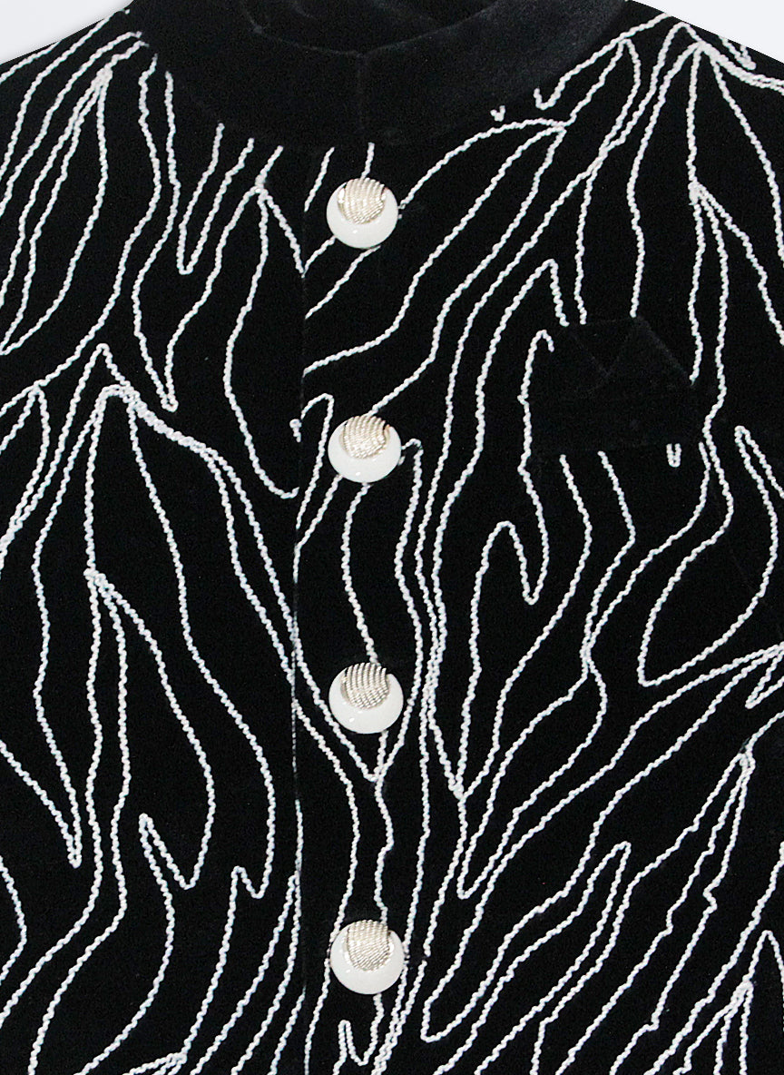 Woven Full Sleeves Cord Work on Velvet Formal Bandhgala Pant Ethnic Set- Black