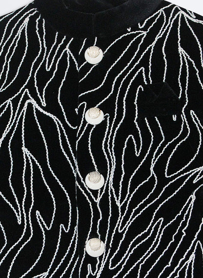 Woven Full Sleeves Cord Work on Velvet Formal Bandhgala Pant Ethnic Set- Black