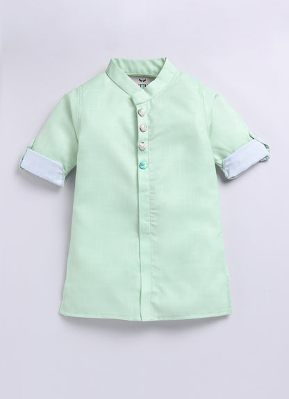 Boys Floral Embroidered Jacket Kurta Set-green