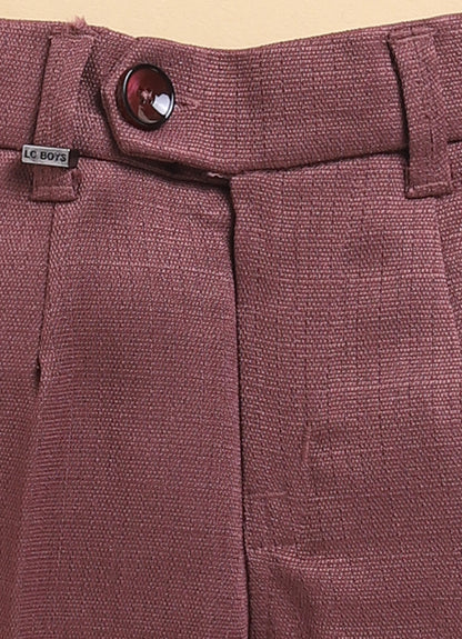 Wine Formal Partywear Waistcoat Printed Full Sleeves Shirt Pant Coord Set with Bow and Brooches