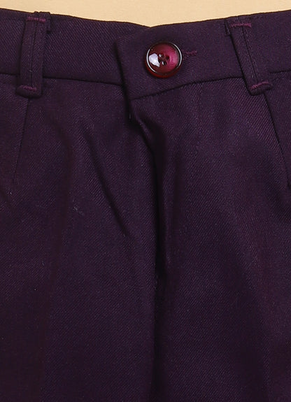 Wine Formal Partywear Self Lurex Checks Jacket Full Sleeves Shirt Pant Coord Set with Bow