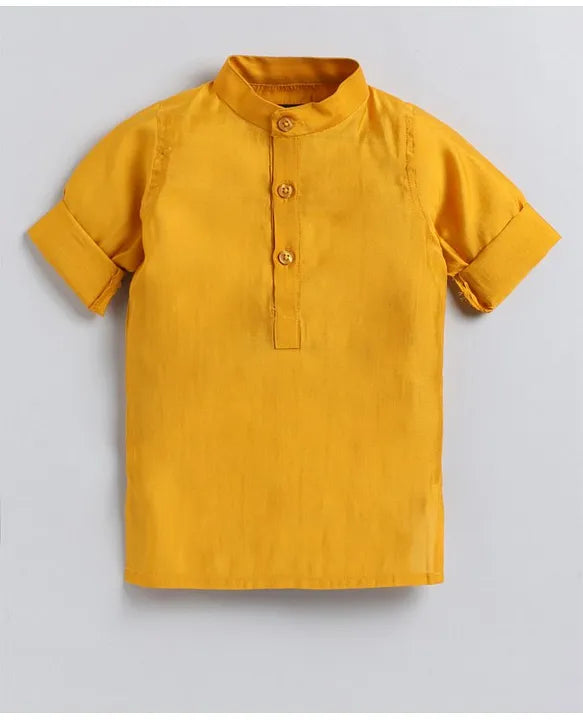 Full Sleeves Solid Coordinating Kurta & Pyjama With Floral Printed Jacket - Mustard