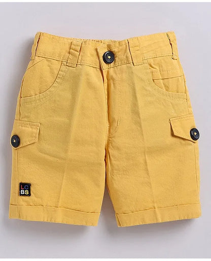 Cotton Half Sleeves Checked Coat With Solid Shorts Shirt & Muffler - Mustard