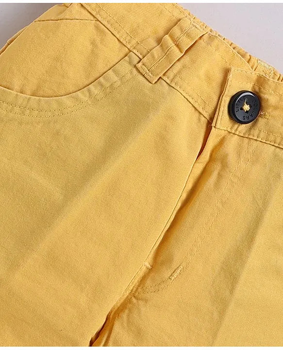 Cotton Half Sleeves Checked Coat With Solid Shorts Shirt & Muffler - Mustard
