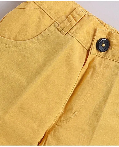 Cotton Half Sleeves Checked Coat With Solid Shorts Shirt & Muffler - Mustard