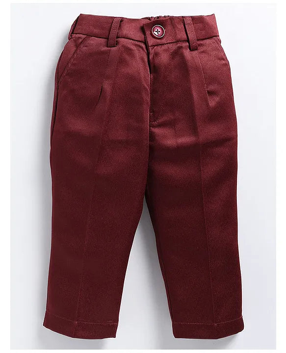 Jacquard Full Sleeves Solid Shirt With Foil Leaves Printed Coordinating Waistcoat & Trouser Set - Maroon