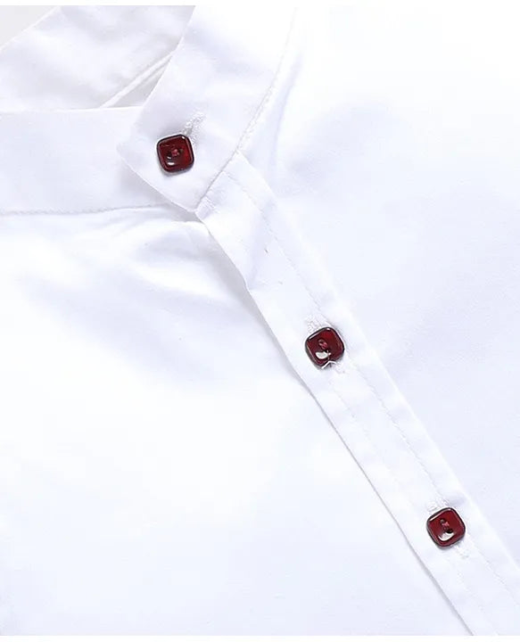 Jacquard Full Sleeves Solid Shirt With Foil Leaves Printed Coordinating Waistcoat & Trouser Set - Maroon