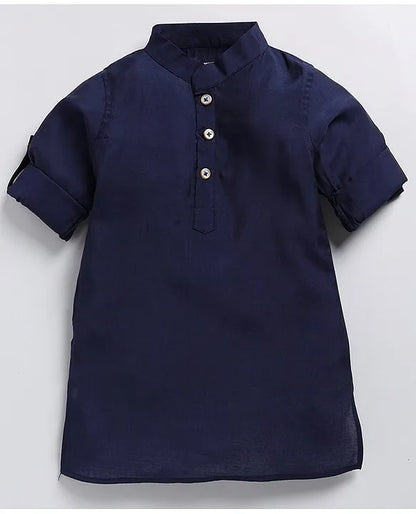 Charming Ethnic Kurta Jacket Set with Insect Embroidery for Boys-Blue