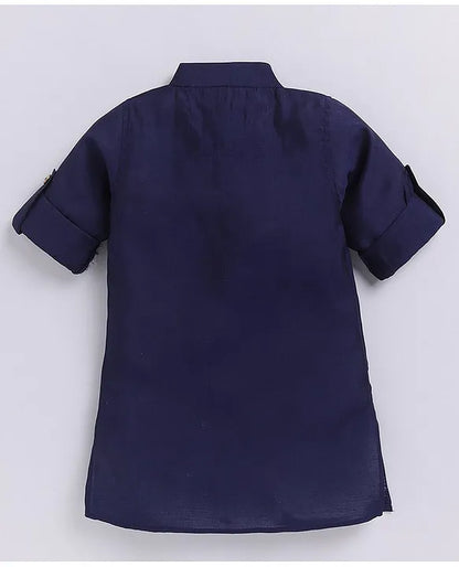 Charming Ethnic Kurta Jacket Set with Insect Embroidery for Boys-Blue