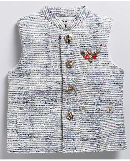 Charming Ethnic Kurta Jacket Set with Insect Embroidery for Boys-Blue