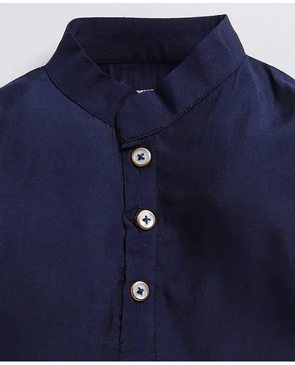 Charming Ethnic Kurta Jacket Set with Insect Embroidery for Boys-Blue