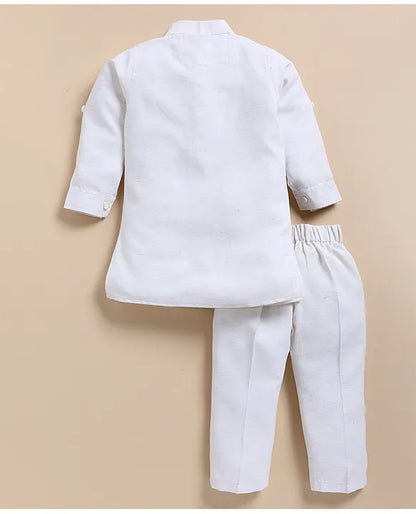 Boys Hand Embroidered Insect Motif Ethnic Jacket Kurta Pajama Set- Cream
