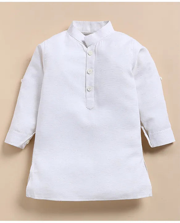 Boys Hand Embroidered Insect Motif Ethnic Jacket Kurta Pajama Set- Cream