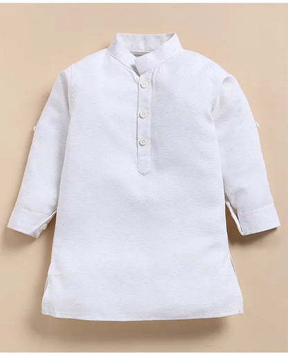 Boys Hand Embroidered Insect Motif Ethnic Jacket Kurta Pajama Set- Cream
