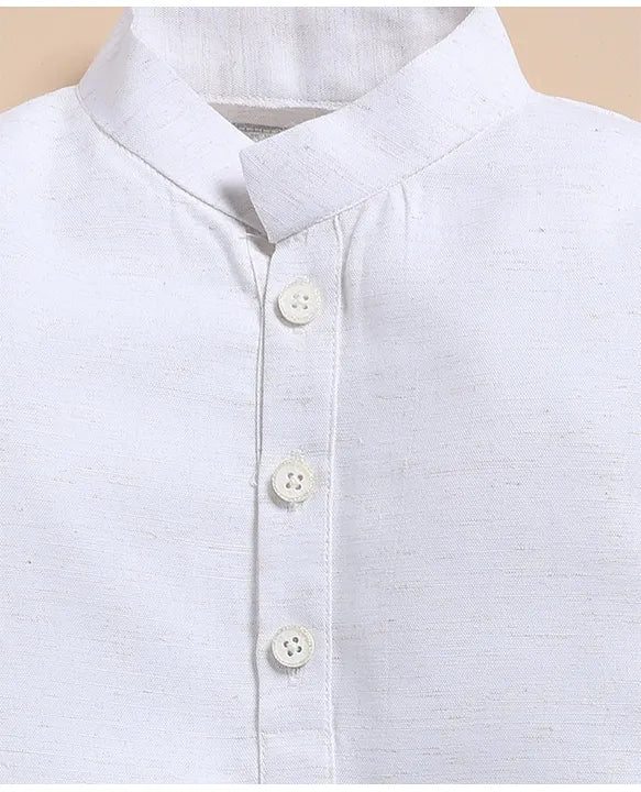Boys Hand Embroidered Insect Motif Ethnic Jacket Kurta Pajama Set- Cream