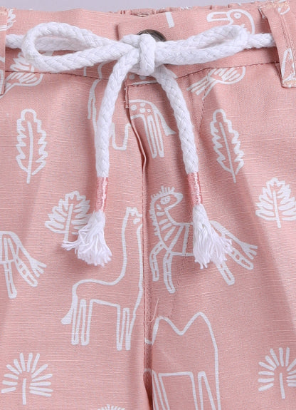 Boys Animal Printed Pure Cotton Shirt & Pant Set - Peach