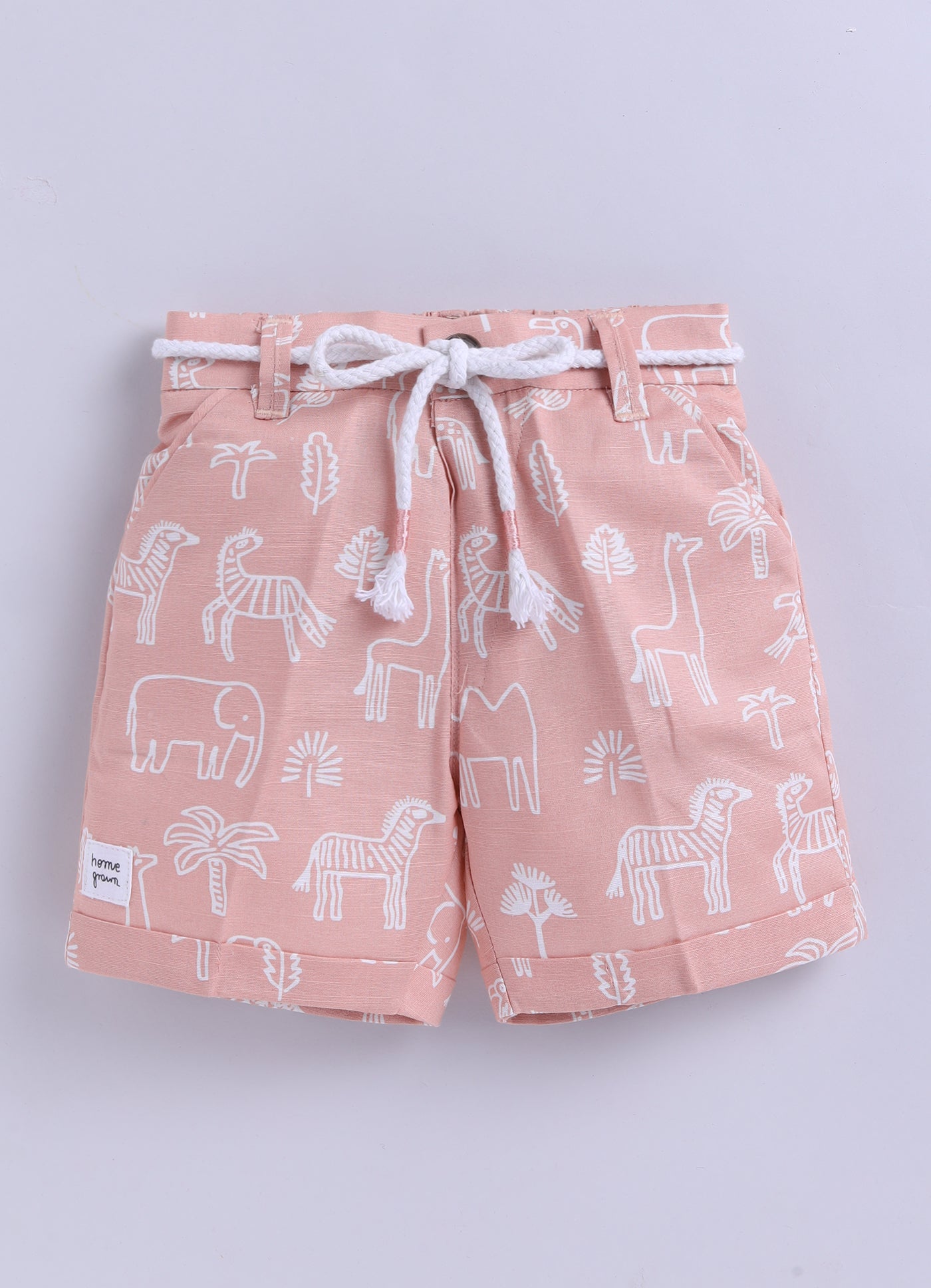 Boys Animal Printed Pure Cotton Shirt & Pant Set - Peach