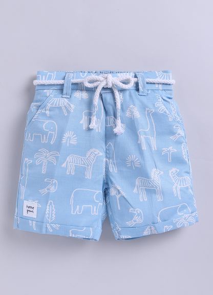 Boys Animal Printed Pure Cotton Shirt & Pant Set - Blue