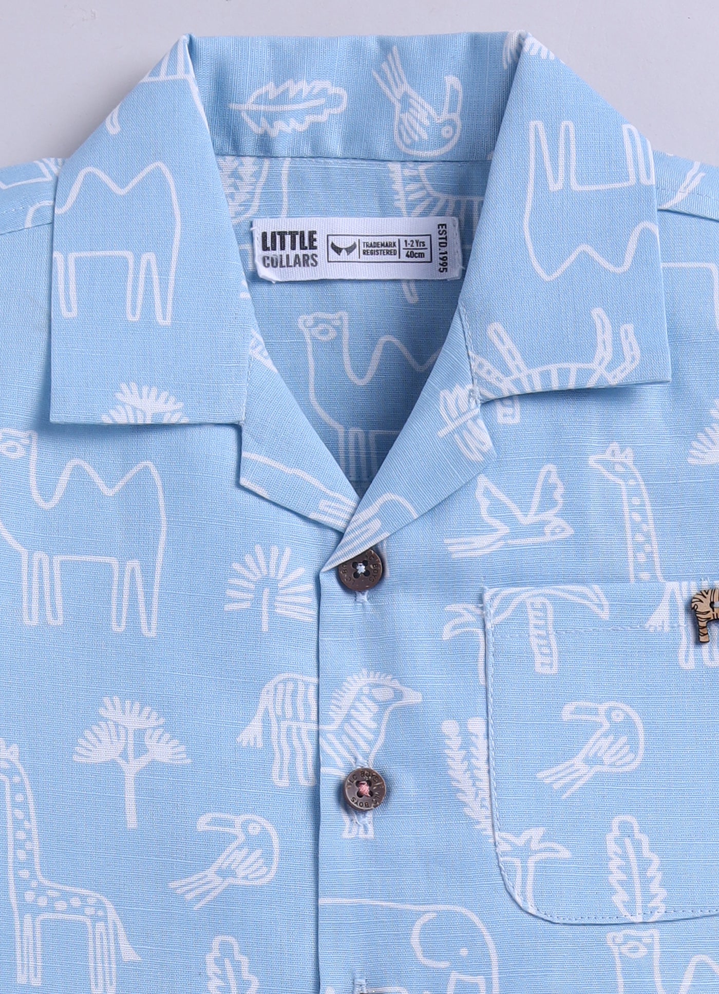 Boys Animal Printed Pure Cotton Shirt & Pant Set - Blue