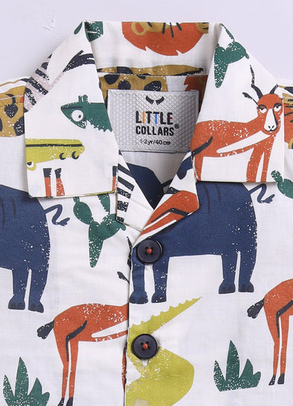Boys Animal Printed Pure Cotton Shirt & Pant Set - Multi