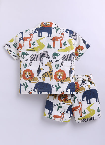 Boys Animal Printed Pure Cotton Shirt & Pant Set - Multi