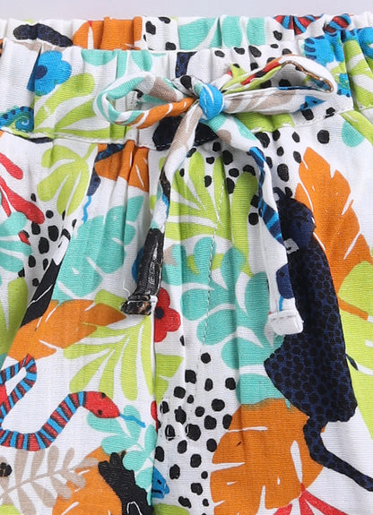 Boys Abstract Printed Muslin Cotton Shirt & Pant Coord Set - Multi