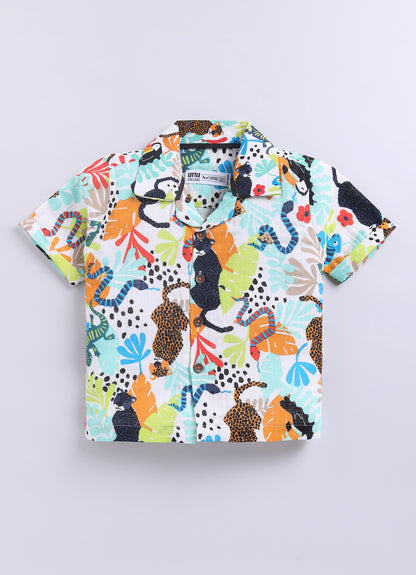 Boys Abstract Printed Muslin Cotton Shirt & Pant Coord Set - Multi