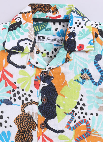 Boys Abstract Printed Muslin Cotton Shirt & Pant Coord Set - Multi