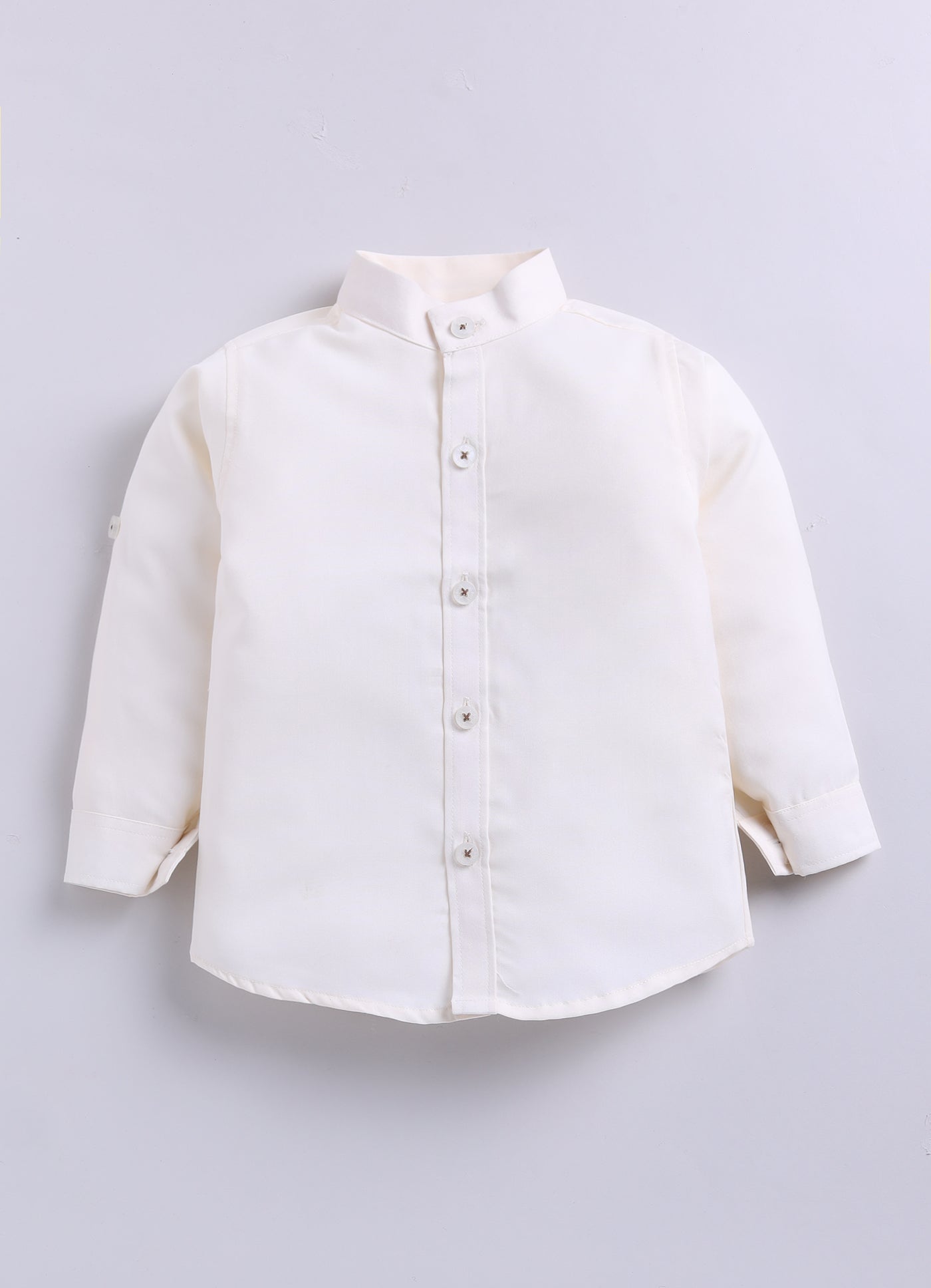 Boys Printed Nehru Jacket with Shirt & Formal Trousers Festive Party Wear Set- Cream