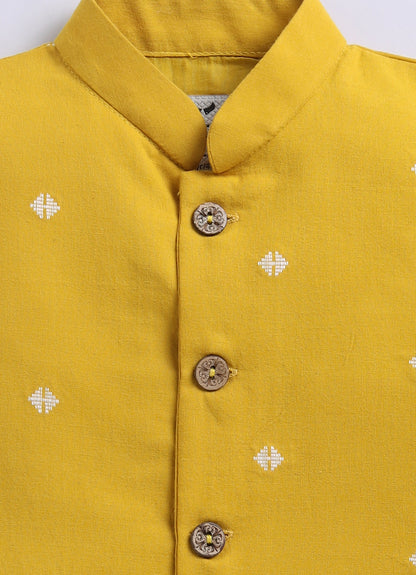 Boys Pure Cotton Nehru Jacket, Kurta, Pajama Ethnic Set - Mustard