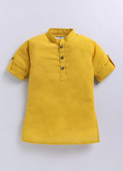 Boys Pure Cotton Nehru Jacket, Kurta, Pajama Ethnic Set - Mustard