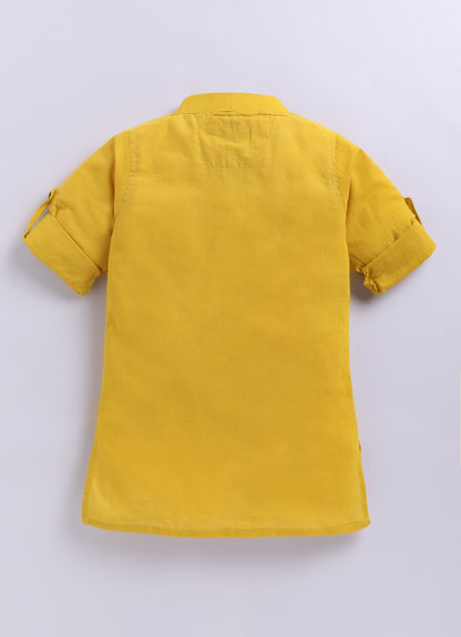 Boys Pure Cotton Nehru Jacket, Kurta, Pajama Ethnic Set - Mustard